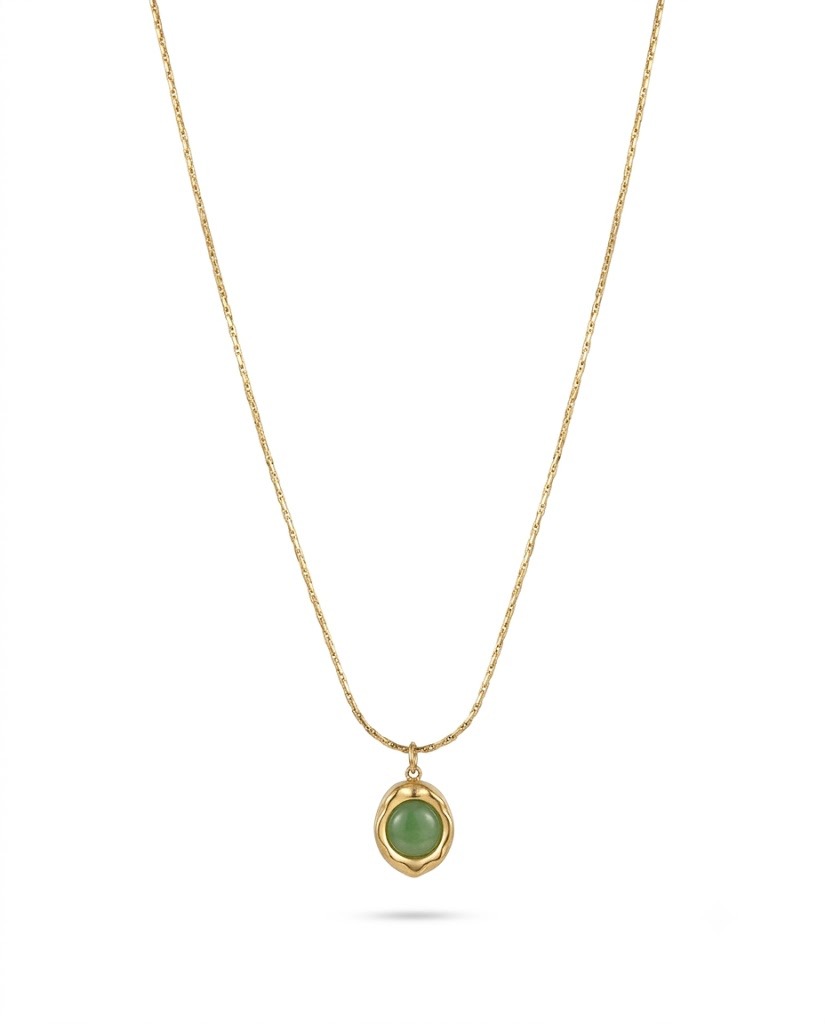 Green Jade Cabochon Pendant Necklace